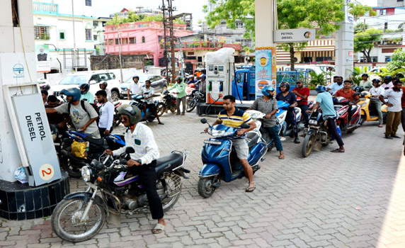 Large queues of motorists were seen at petrol pumps in Agartala. 